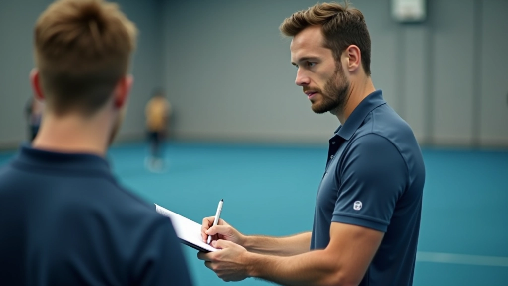 Close-up van coach die notities maakt terwijl deelnemer trainings oefening uitvoert