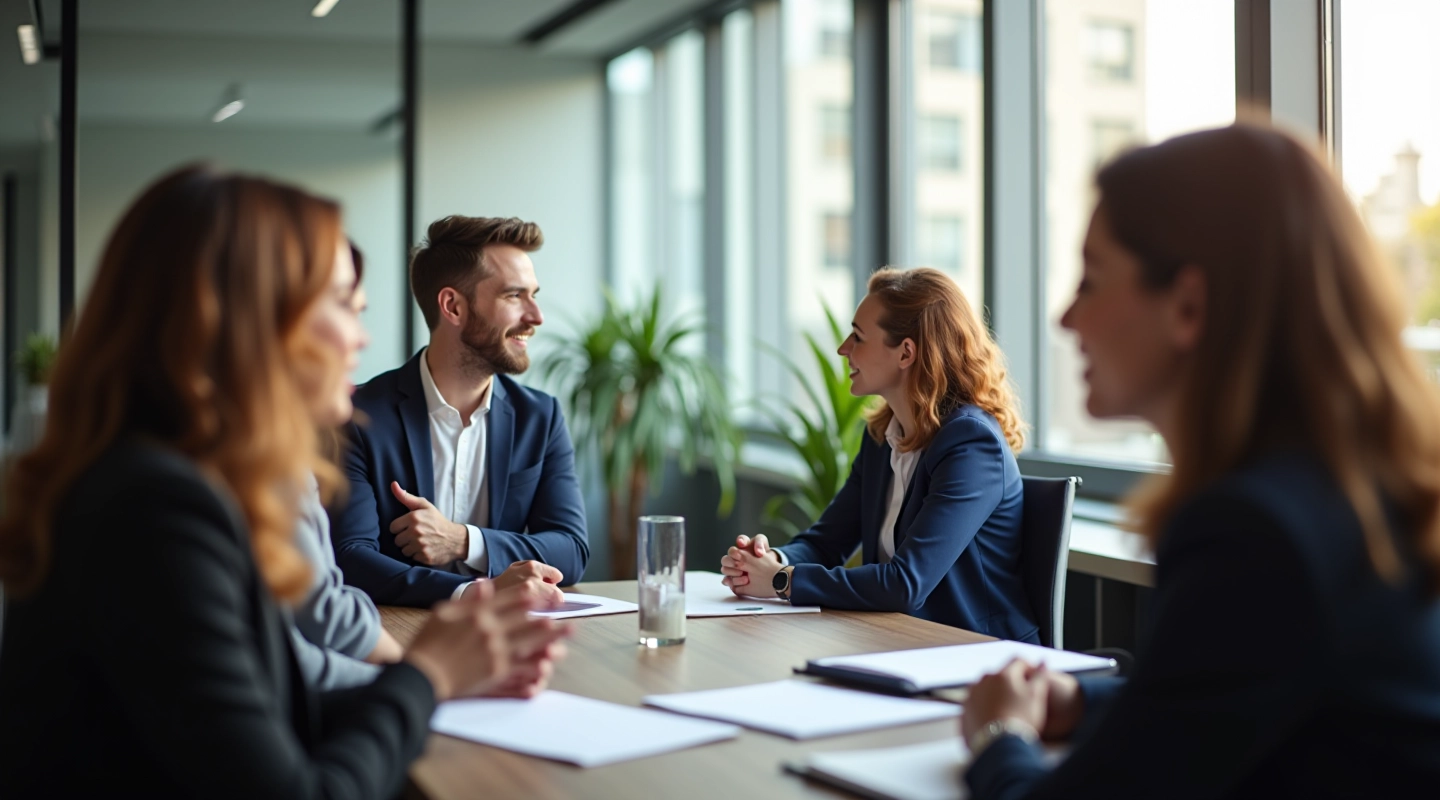 Coachingsgesprek tussen professionals in modern kantoor